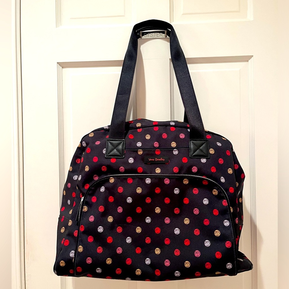 Vera Bradley Black Travel Bag with Red, Gold, Silver Polka Dots